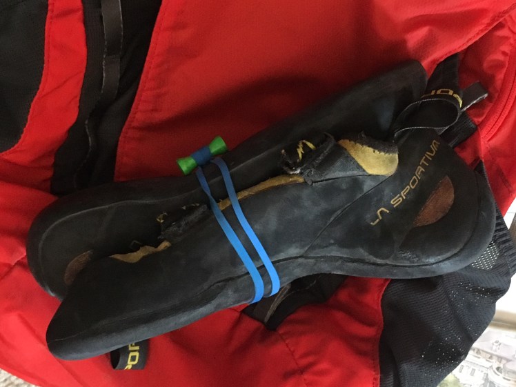 Using Bongo Ties for Rock Climbing Shoes